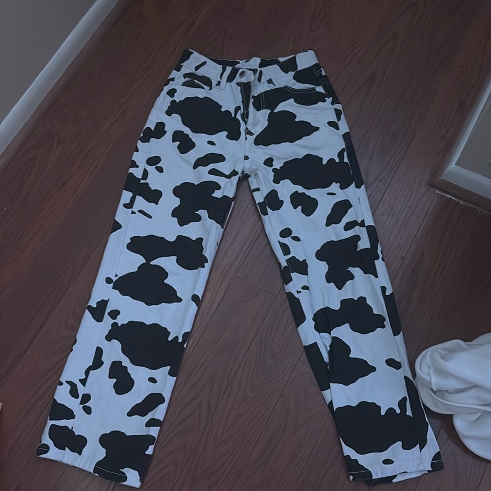 fun cow printed pants